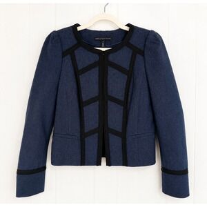 White House Black Market Navy Tailored Blazer Jacket Black Trim Work Old Money 8